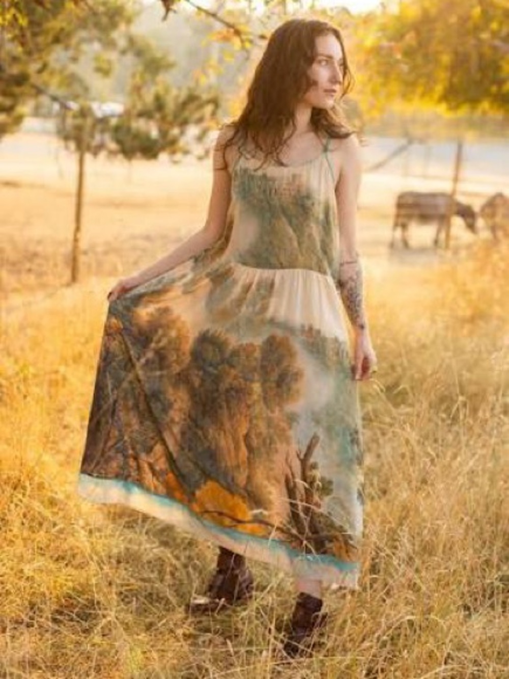 Scenic Green Maxi Dress with Nature Print - Picture 8 of 8
